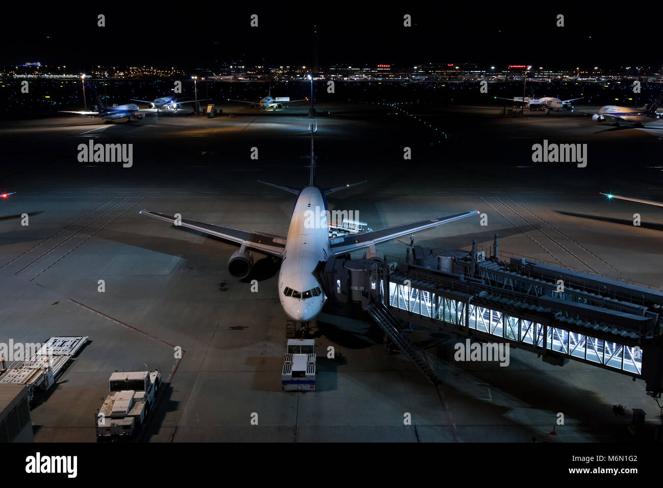 An ANA Boeing 767 is prepared for departure at Tokyo Haneda International Airport. Japan. Stock Photo