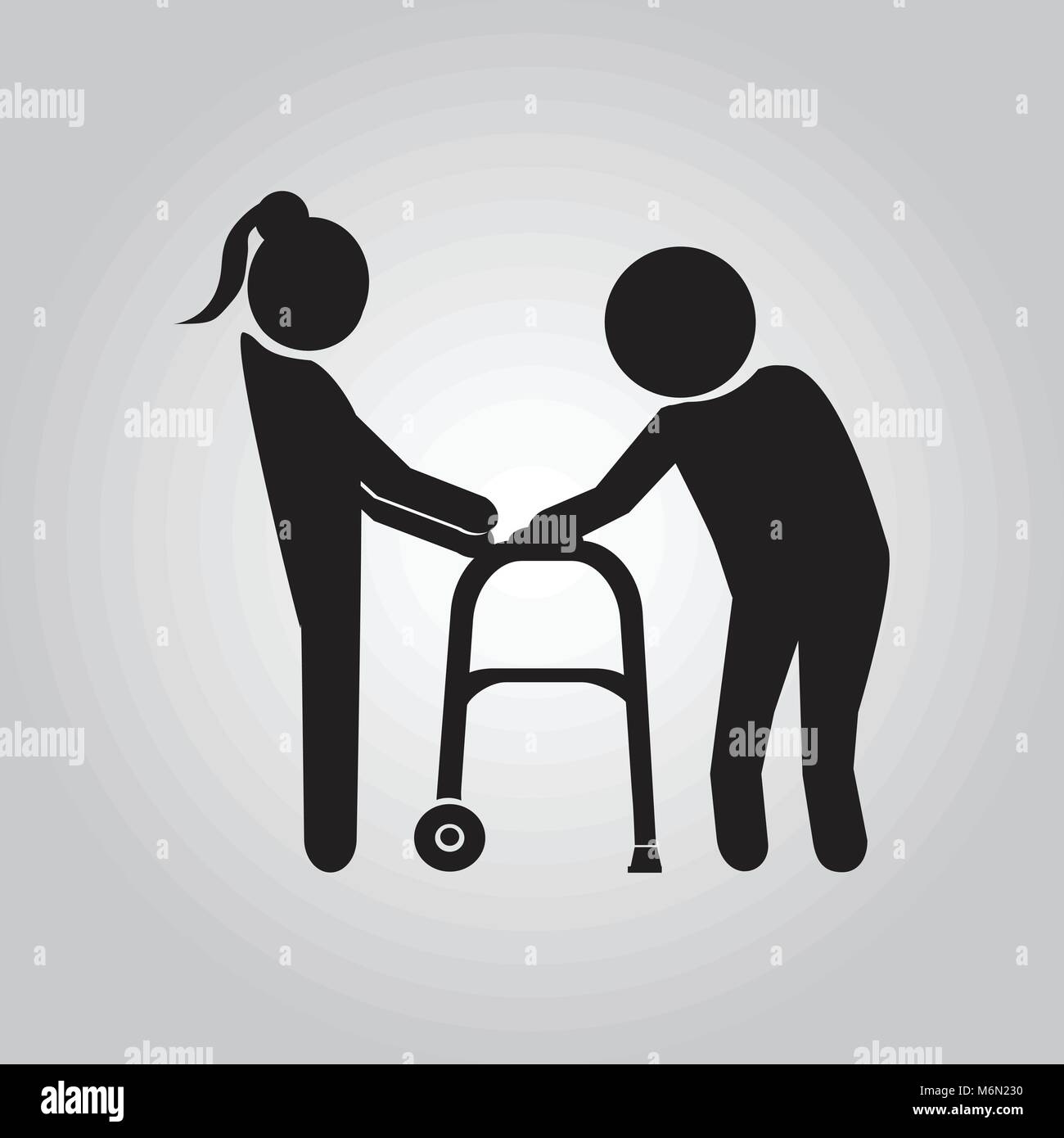Woman helps elderly patient with a walker vector illustration Stock ...