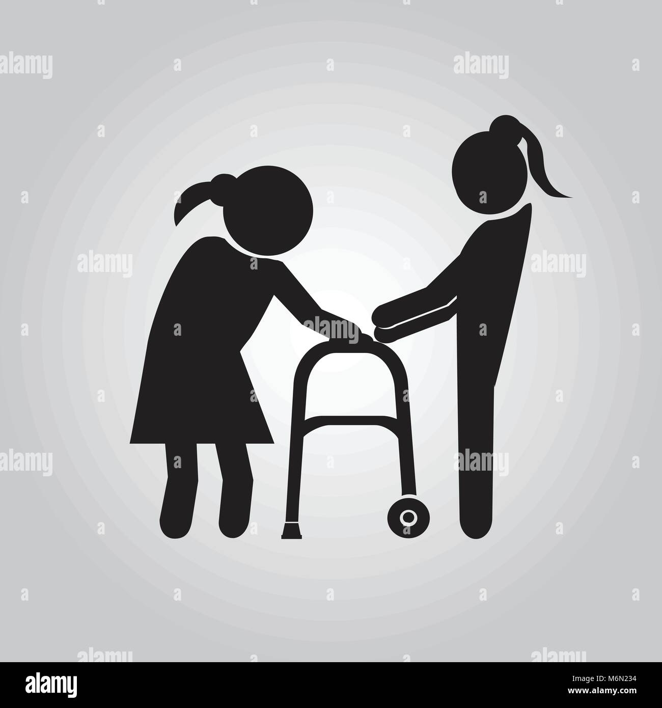 Woman helps elderly patient with a walker illustration Stock Vector ...