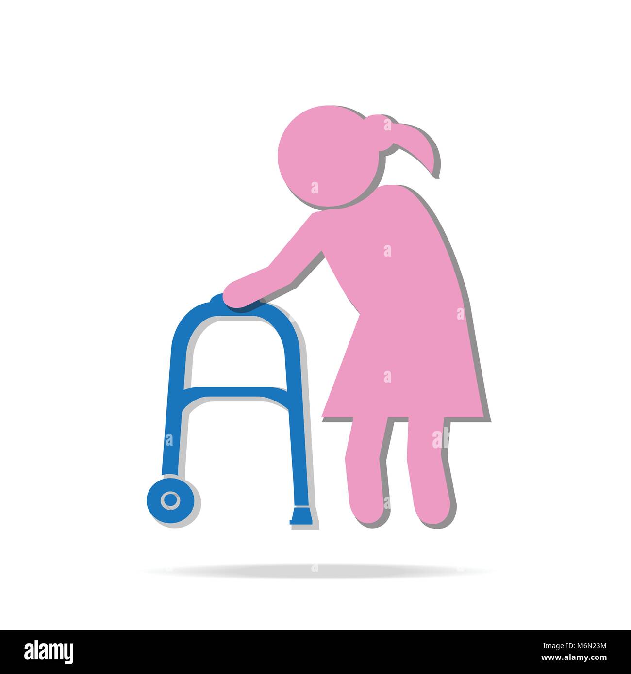 Elderly woman and walker symbol, icon vector illustration Stock Vector