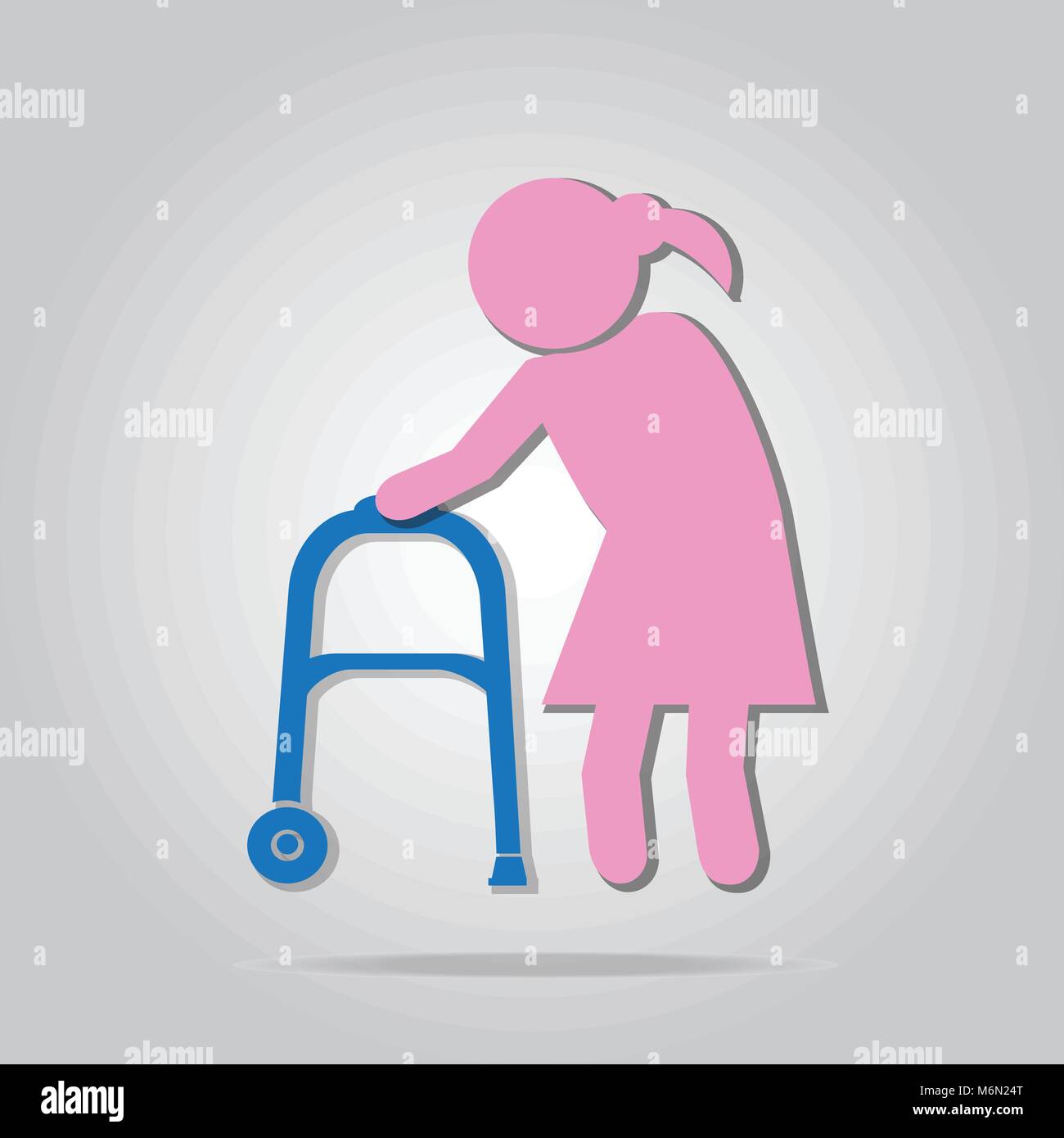 Elderly woman and walker symbol, icon vector illustration Stock Vector ...