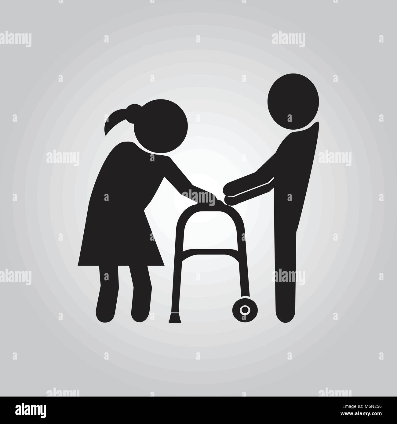 Man helps elderly patient with a walker illustration Stock Vector Image ...