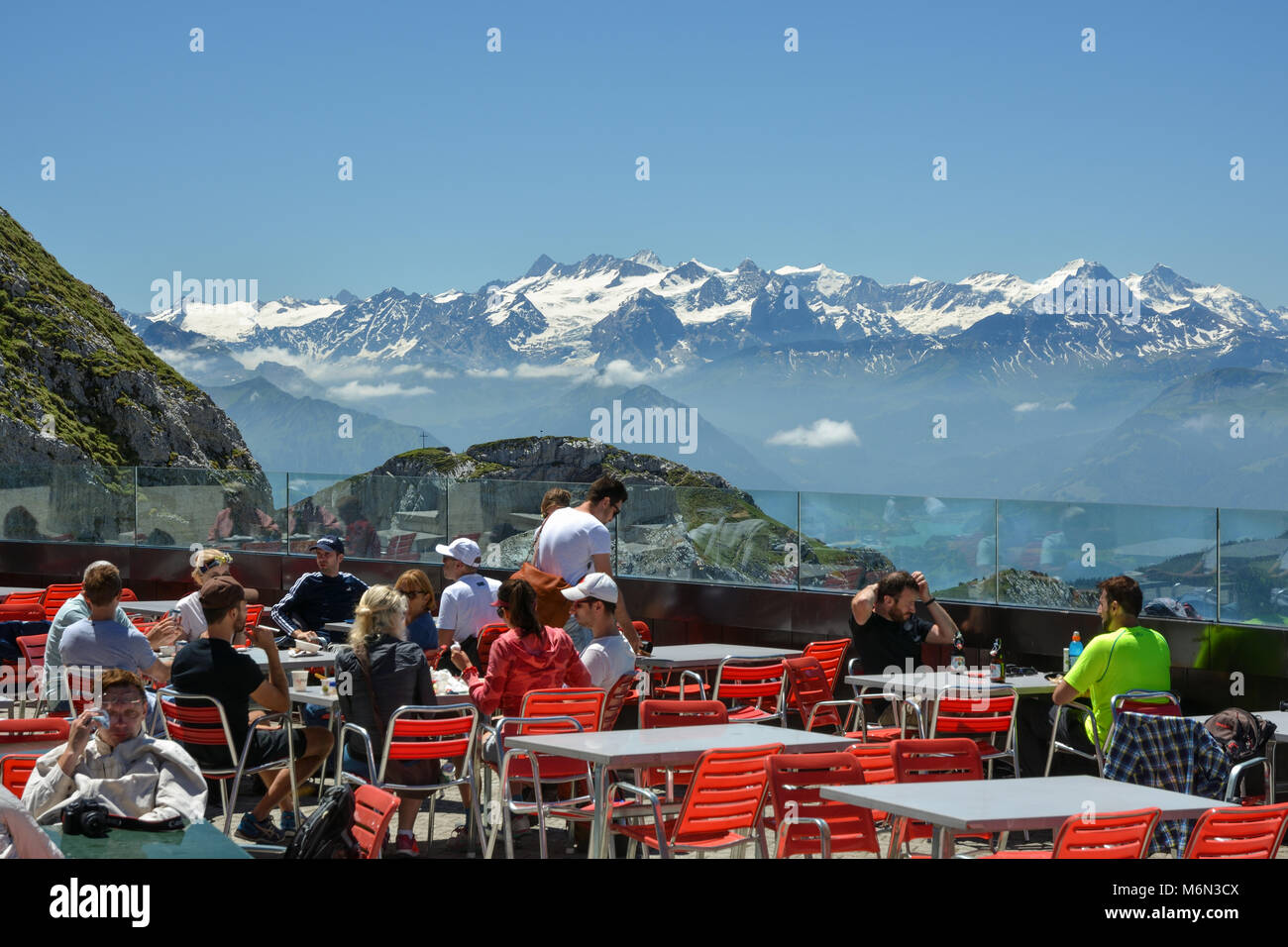 LUZERN, SWITZERLAND - JUNE 2017 - Beautiful sunny day on top of Mount Pilatus near Luzern, Switzerland Stock Photo