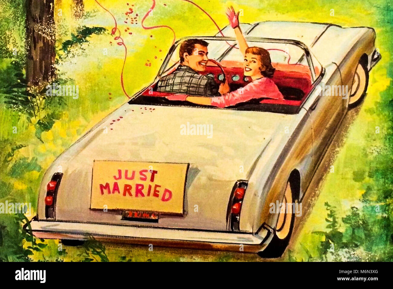 JUST MARRIED 1950s illustration Stock Photo