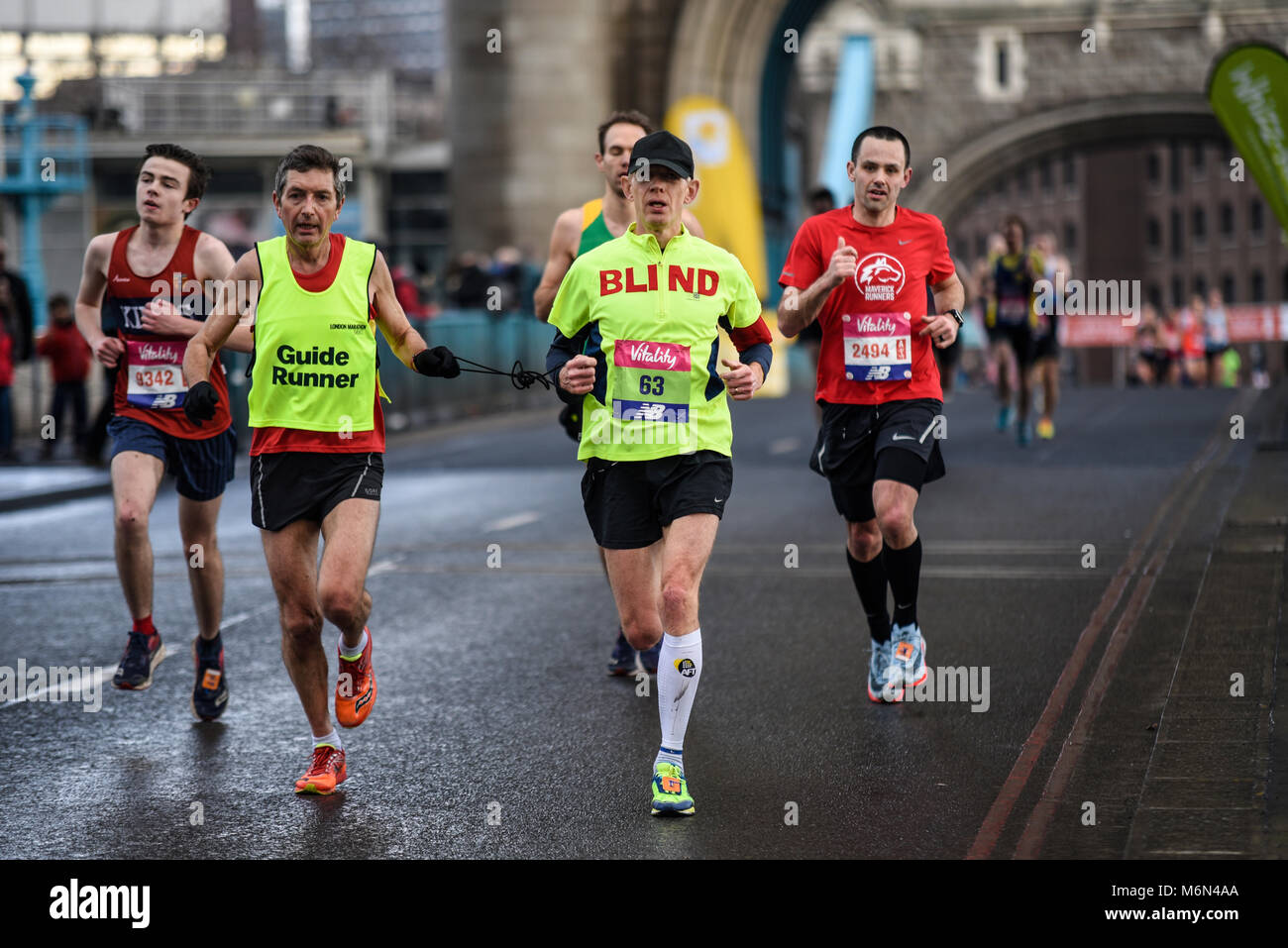 Blind runner Chris Goodwin and guide running in the Vitality Big Half