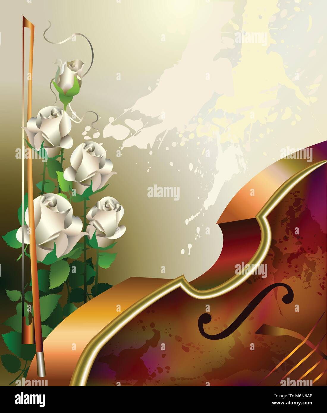 Classical music background with violin and white roses Stock Vector