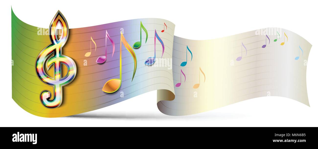 White Paper Music Icon Banner Background With Music Notes And Treble