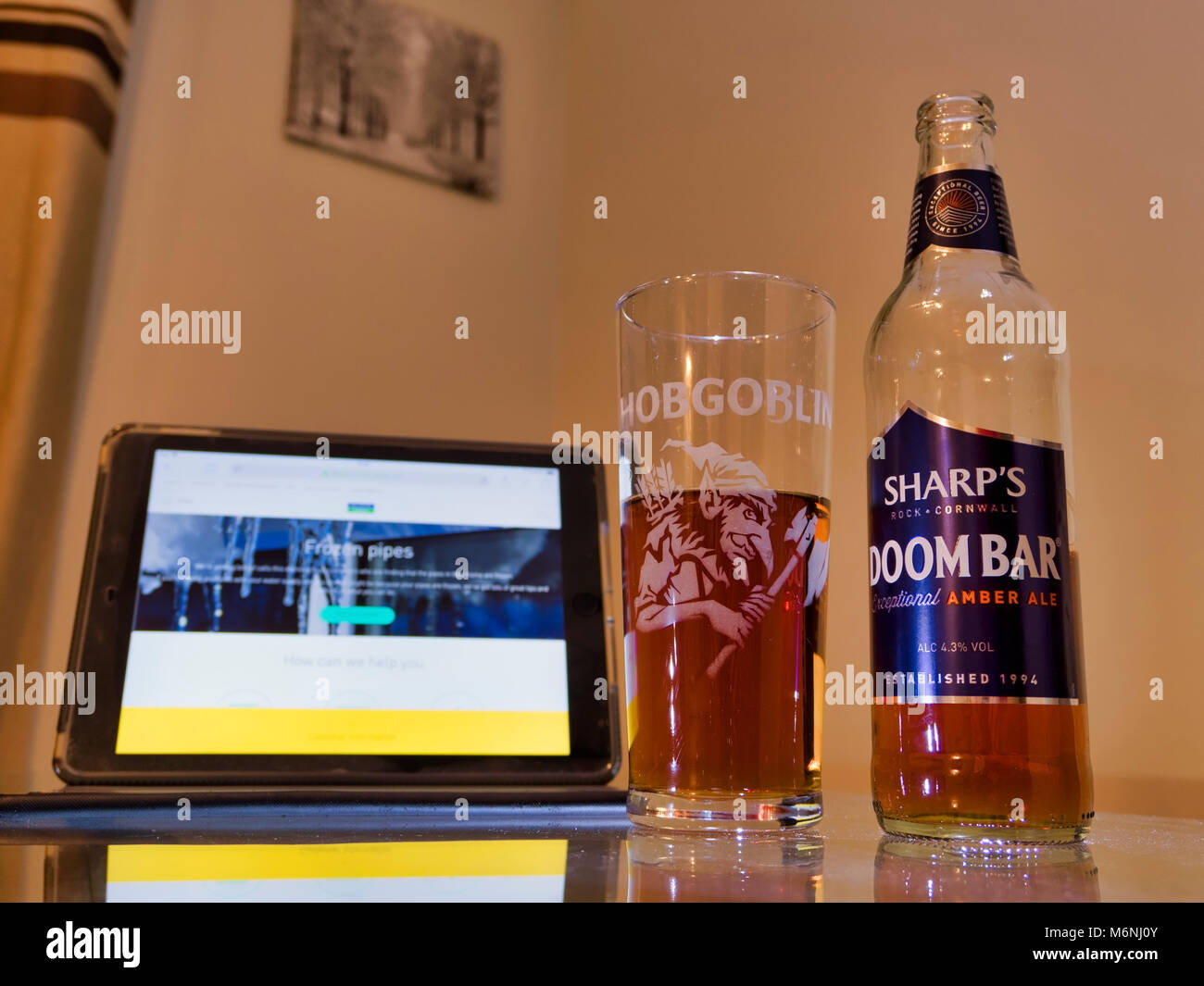 Ashbourne, UK. 5th March, 2018. UK Weather; No water time to drink beer as burst mains pipe on the Severn Trent Water supply stops water supply into Ashbounre Derbyshire DE6 Credit: Doug Blane/Alamy Live News Stock Photo