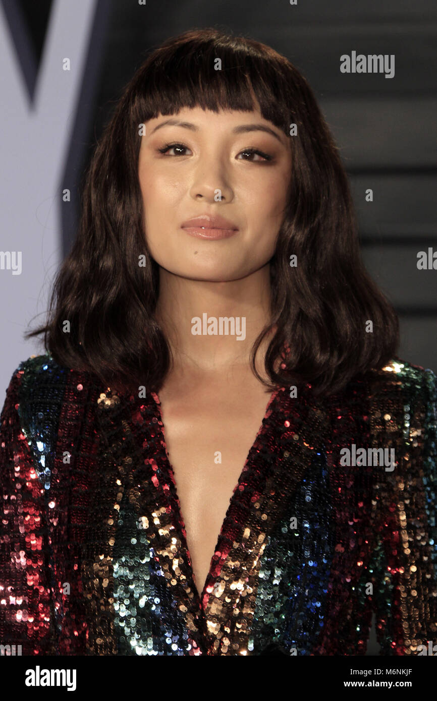 Constance Wu attending the 2018 Vanity Fair Oscar Party hosted by