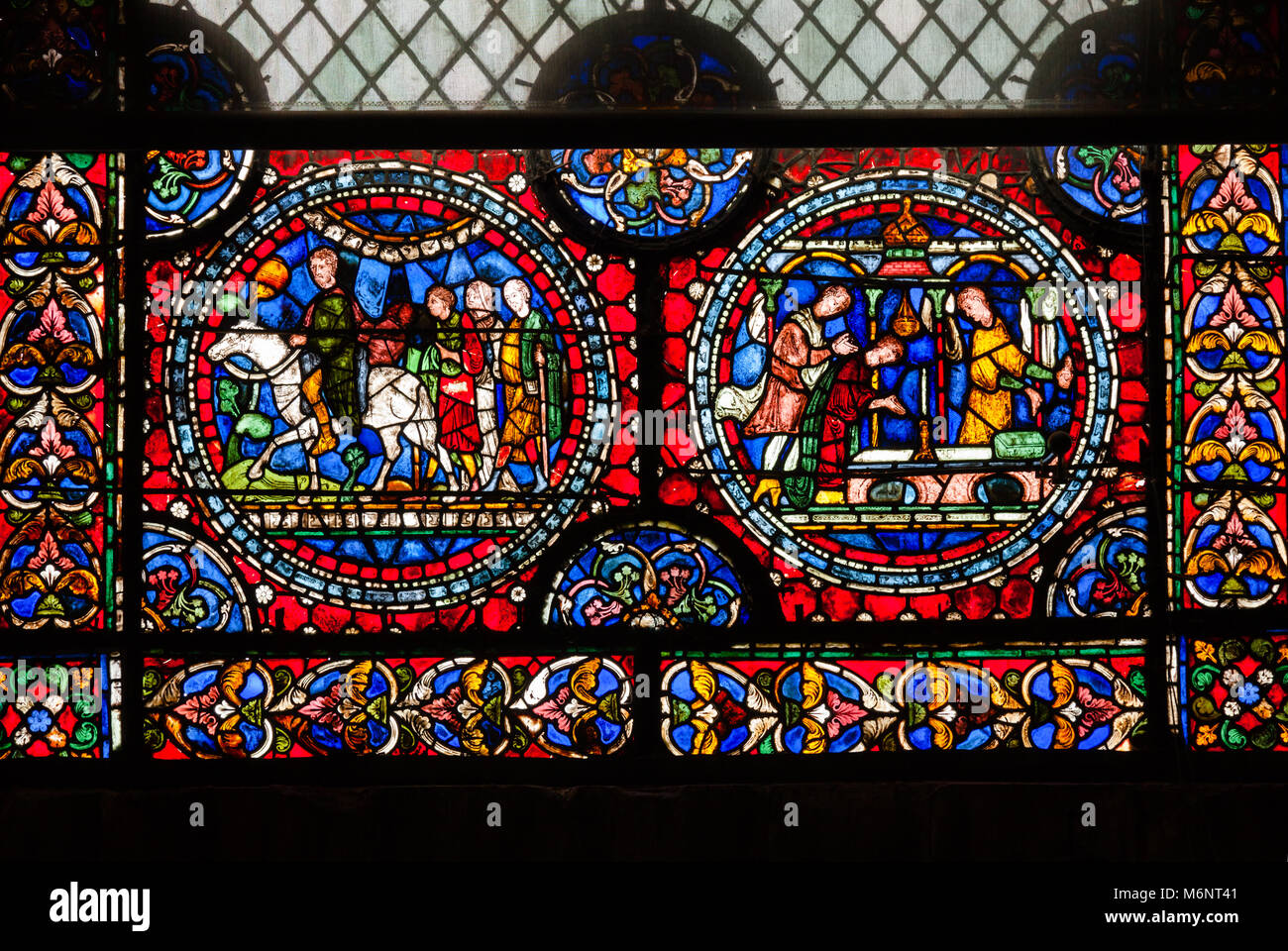 CANTERBURY, UK JUN 1, 2013 Stained glass window of Canterbury Cathedral, one of the oldest