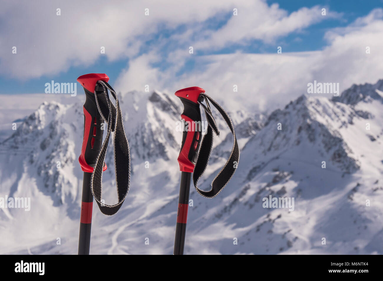 Winter mountains panorama with ski slopes, Bareges, Pyrennees, France ...