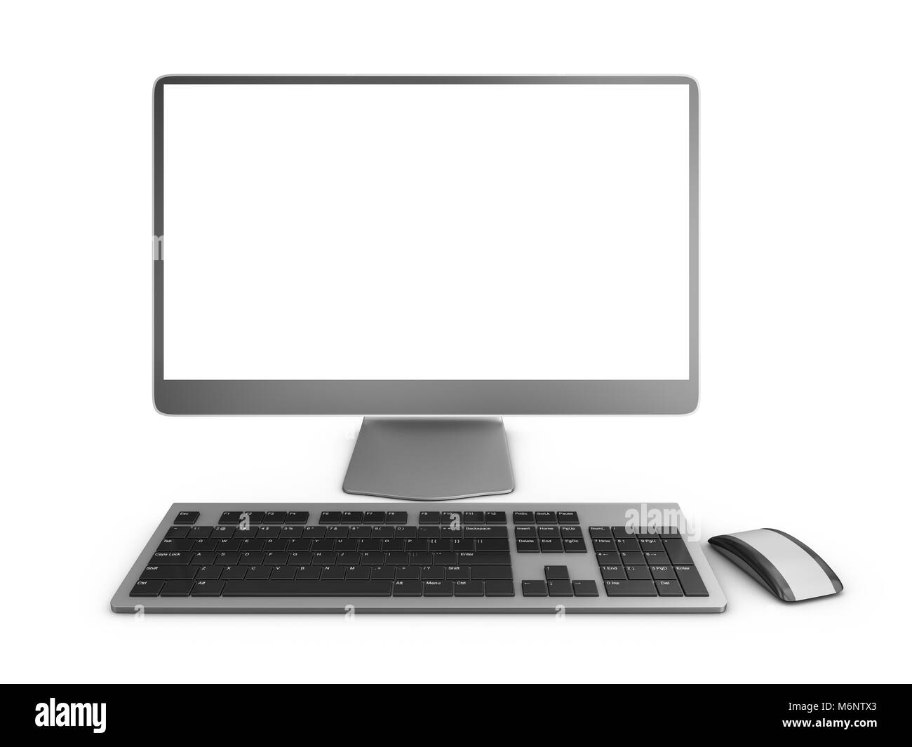 Modern computer with a white screen. 3d rendering. Stock Photo