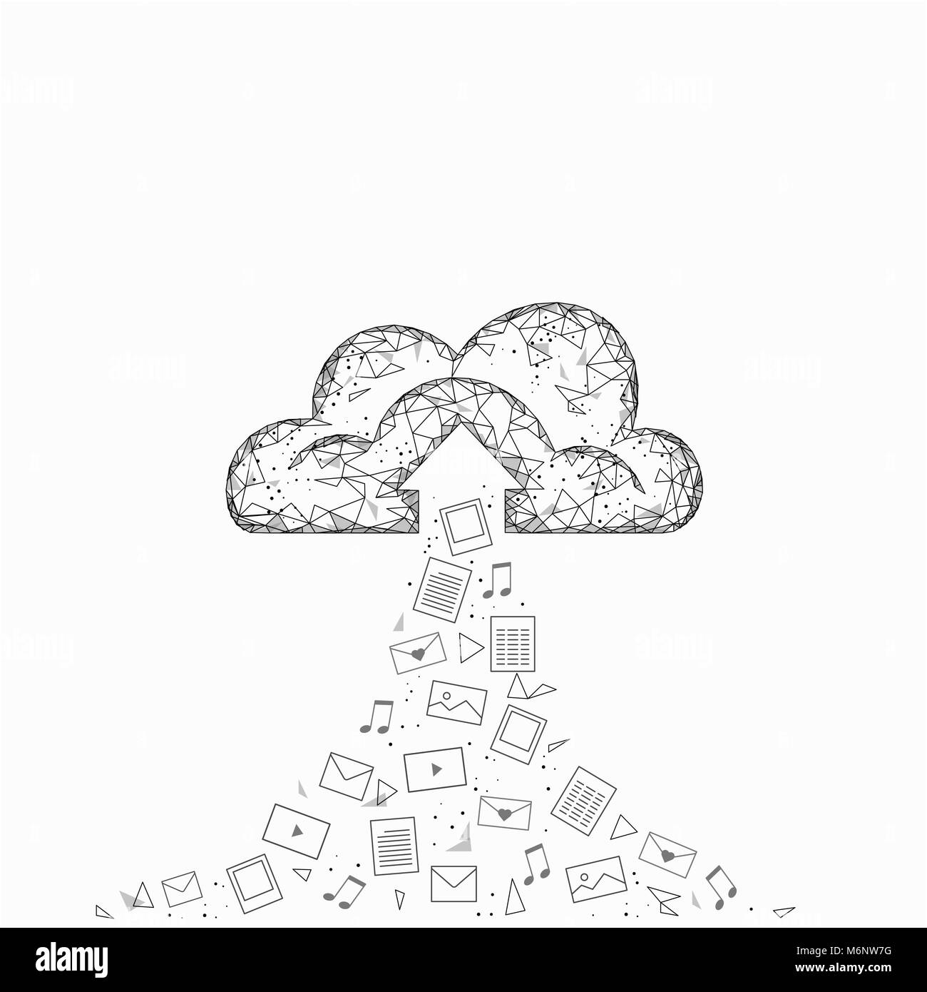 Cloud computing online storage low poly. Polygonal future modern internet business technology. White gray global data information exchange folder file icon Stock Vector