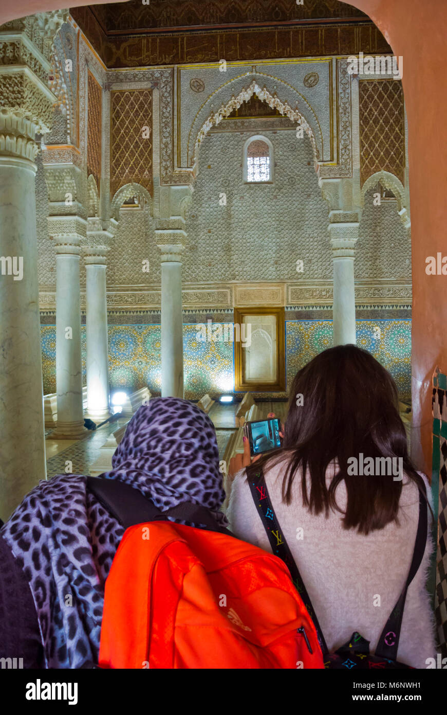 Room with 12 columns, Tombeaux Saadiens, Saadian tombs, Kasbah, Marrakech, Morocco, northern Africa Stock Photo