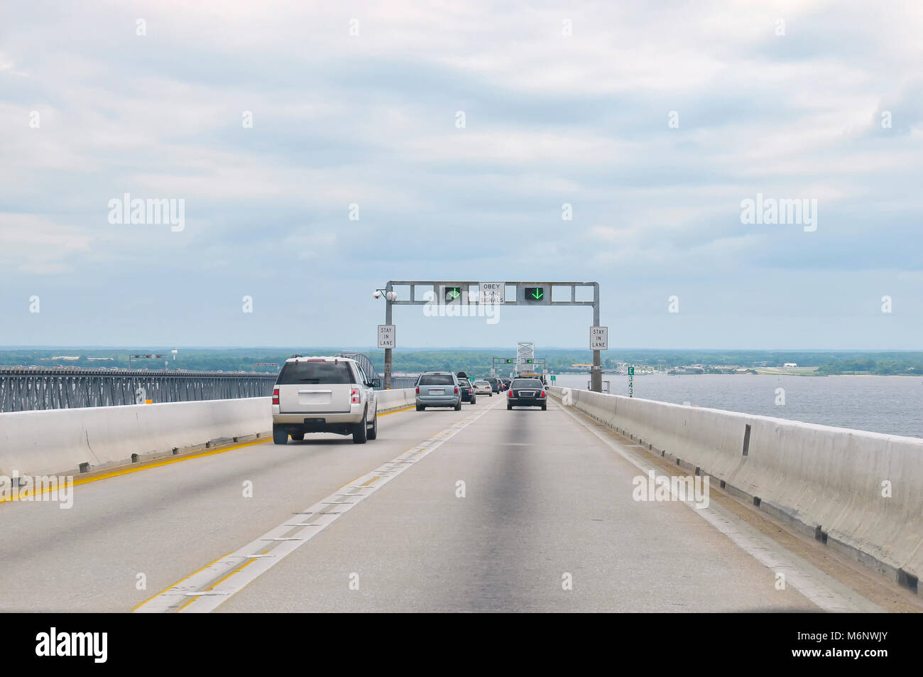 A view of the Chesapeake Bay Bridge or Bay Bridge in Maryland in the