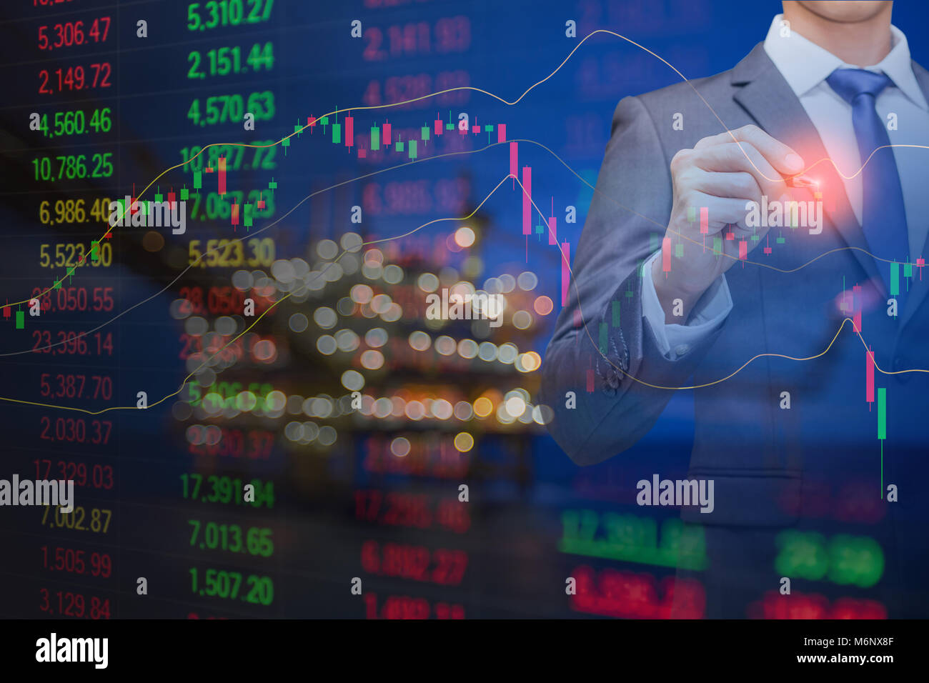 Graph Of Stock Market Data And Financial With Indicator Pricing Display On Offshore Oil And Gas Processing Platform Background For World Energy And O Stock Photo Alamy