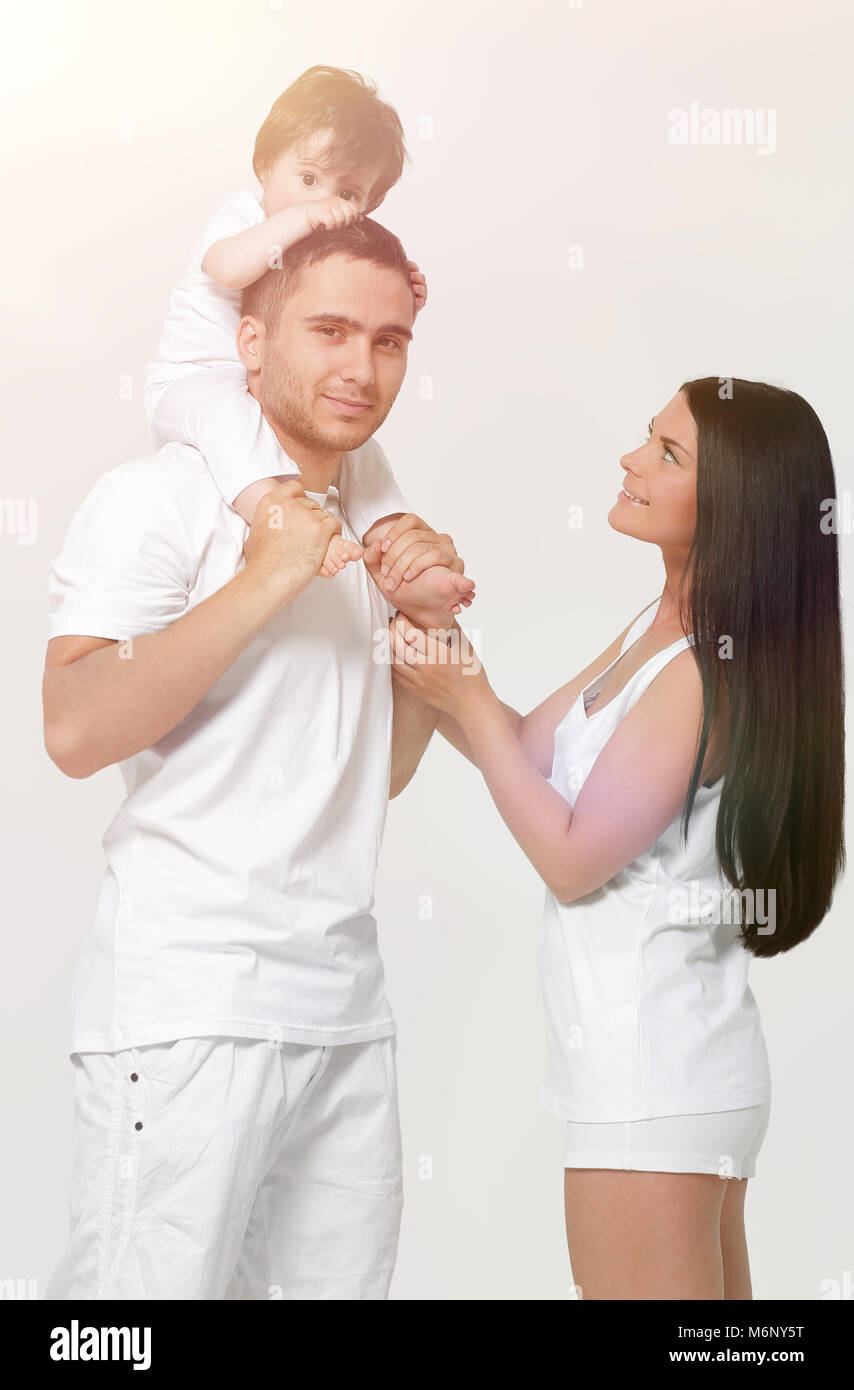 A happy family on white background Stock Photo - Alamy