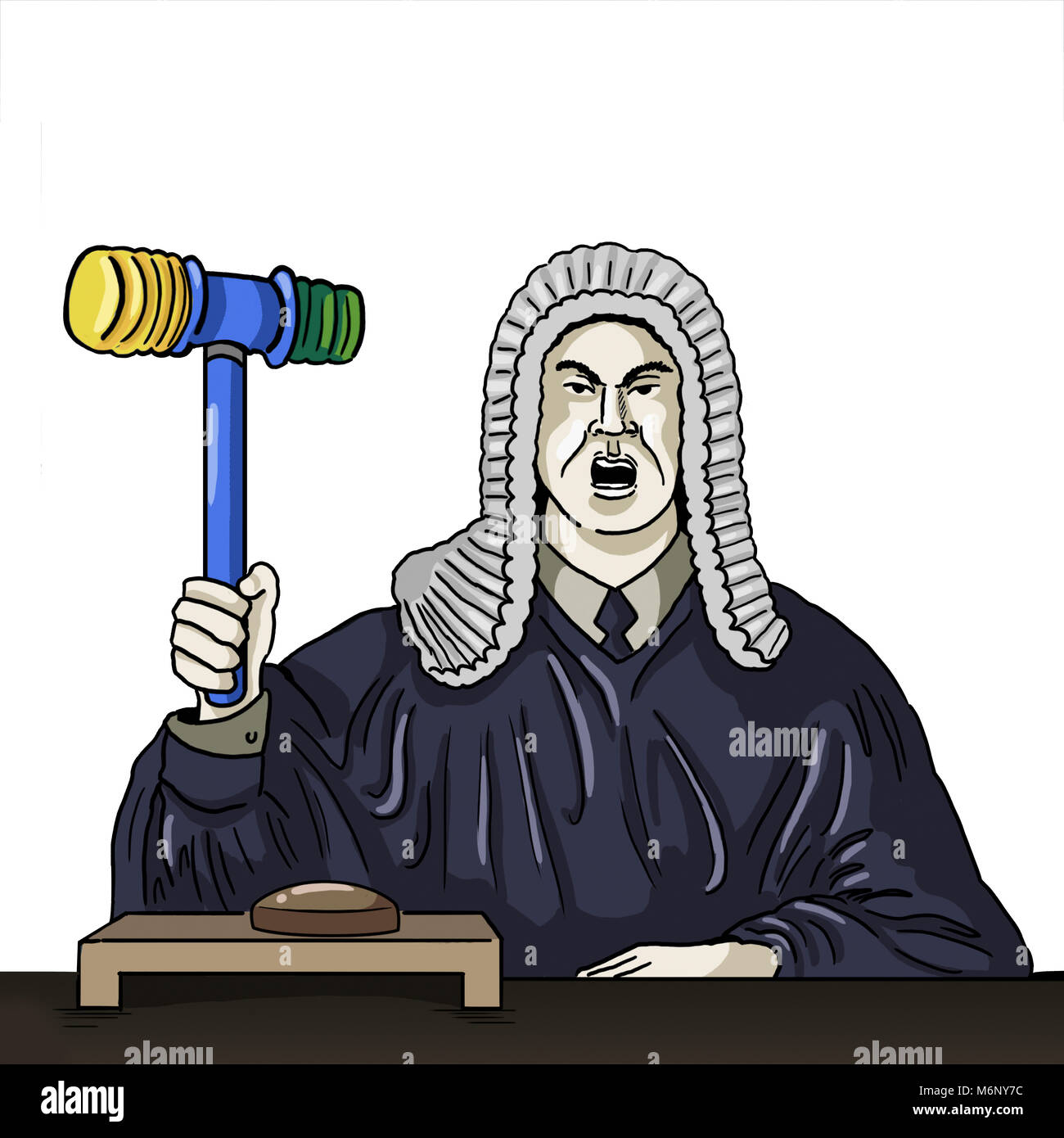 Conceptual funny illustration of a judge holding a rubber hammer. It refers  to partial justice and corruption in judicial verdicts Stock Photo - Alamy