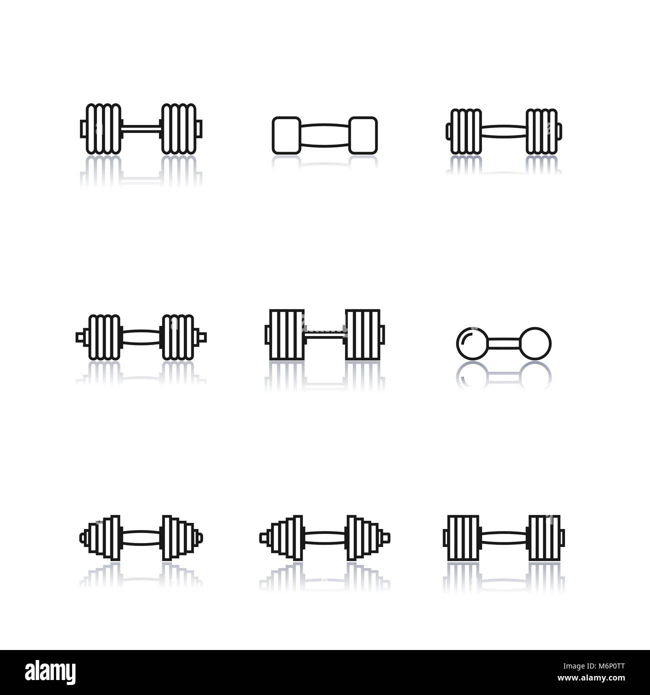 Set outline icon dumbbells of thin lines isolated on white background. Design elements sports equipment for the gym, vector illustration. Stock Vector