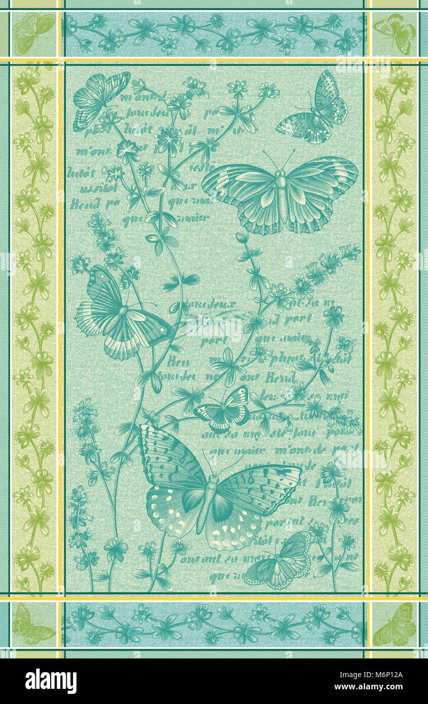 Butterflies and vining pattern Stock Photo