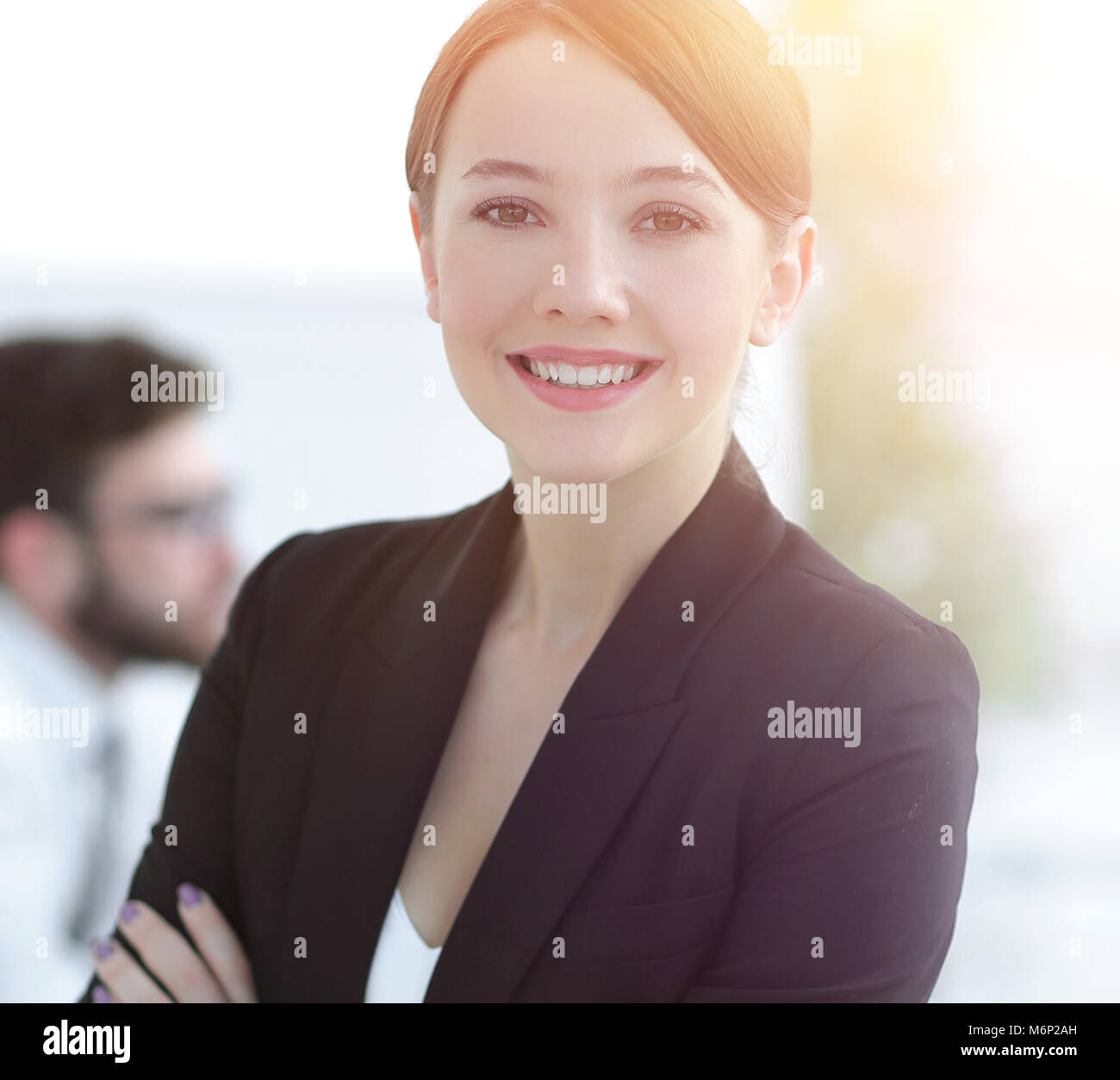 successful business woman on the background of the office Stock Photo ...