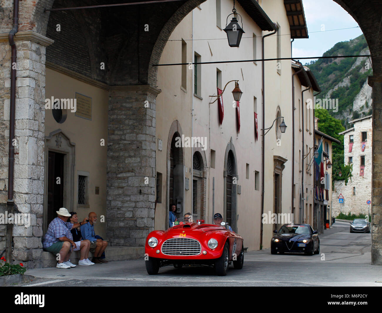 Gubbio, Italy. 19th, May 2017.  Crew composed by Robert Van Zyand and Patricia Margherita Van Zy from South Africa with their model car, FERRARI 166 M Stock Photo