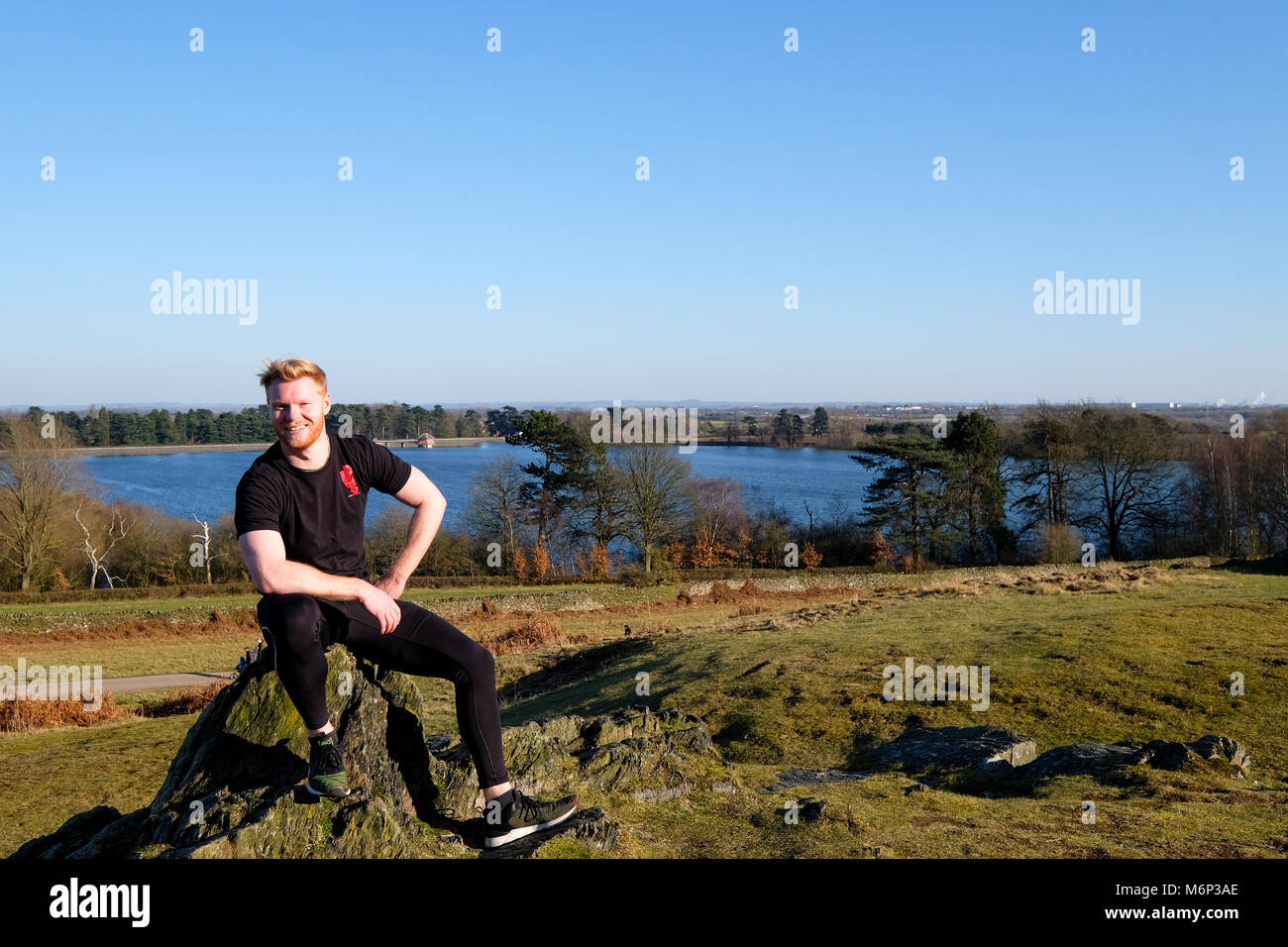 man sitting down at bradgate park leicestershire# Stock Photo