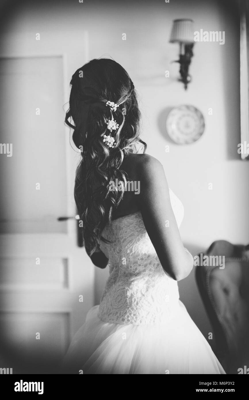 Bride with beautiful long hair Stock Photo