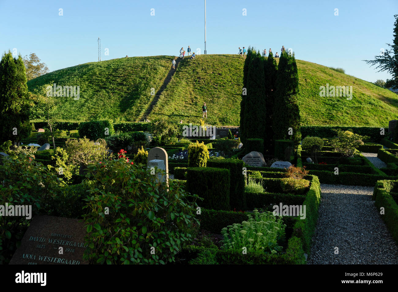 Large South Mound, built 970 probably for Thyra, wife of Gorm the Old the first king of Denmark, by her son king Harald Bluetooth Gormsson. The royal  Stock Photo