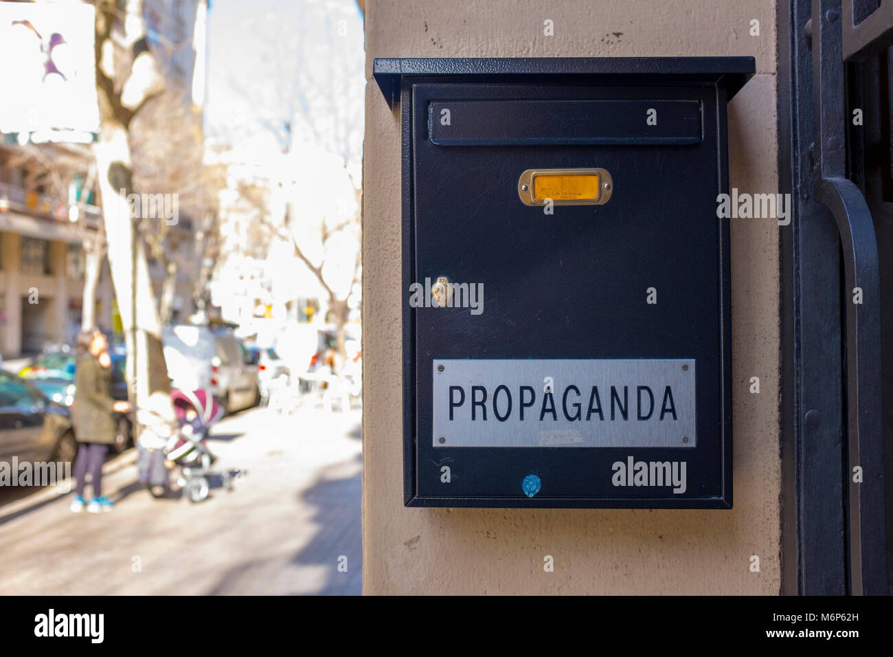 Propaganda - sign in letterbox in Barcelona Stock Photo