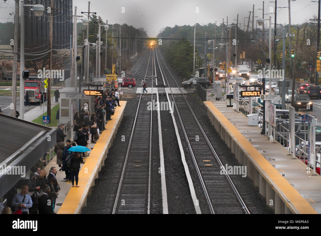 Long Island, NY Circa 2017 Long Island Railroad train lights appear