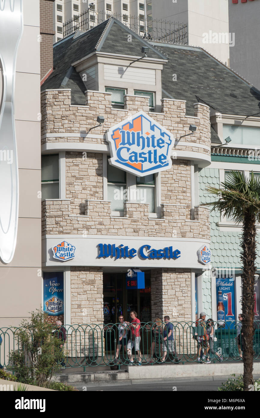 Las Vegas, NV - Circa 2017: White Castle fast food retail chain franchise location in Nevada. First of kind, known for small square hamburgers Stock Photo