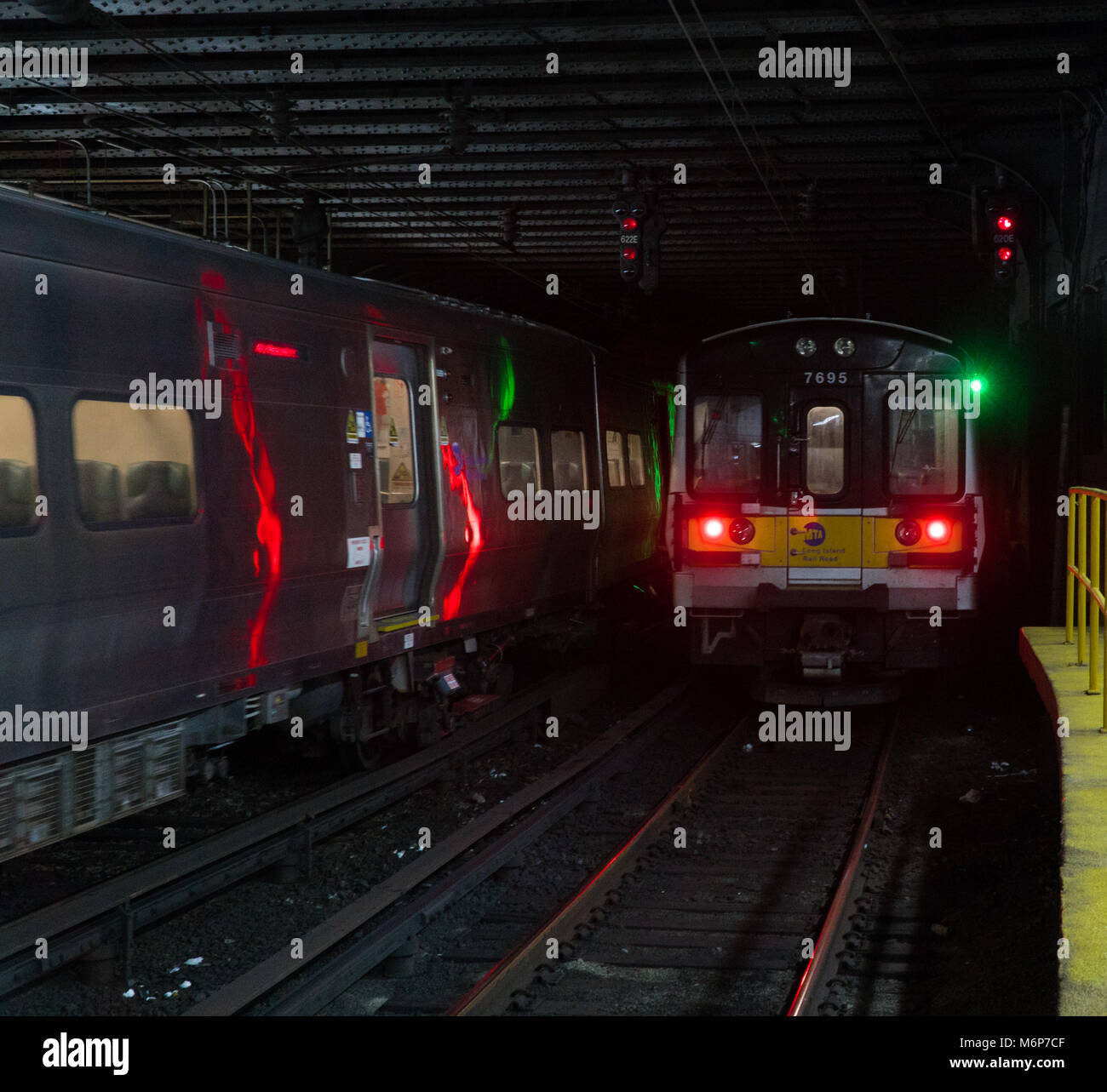 New York City, Circa 2017 Long Island Railroad LIRR trains travel