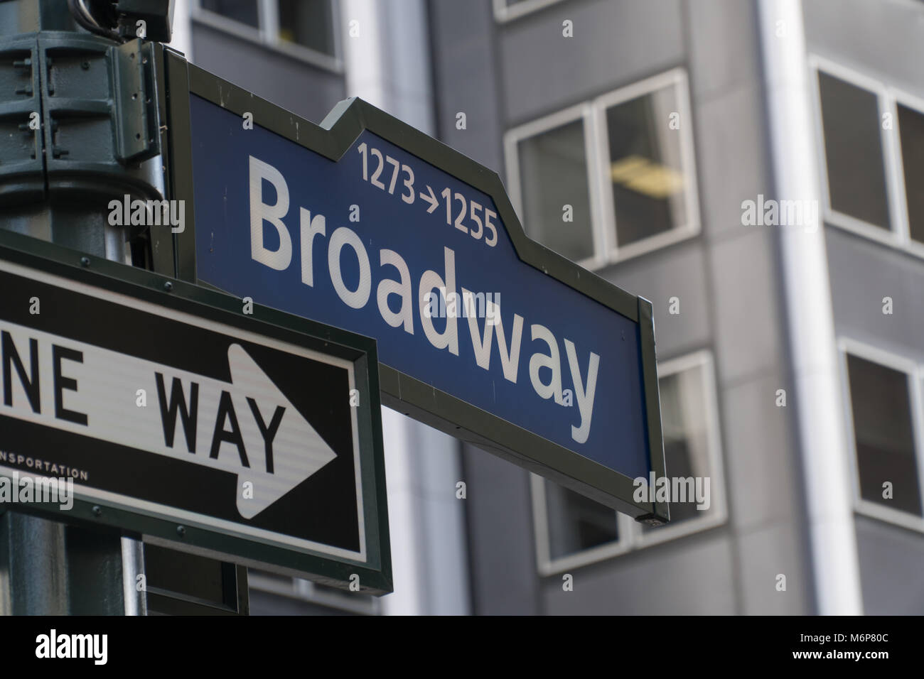 Directional street sign down famous Broadway in Manhattan New York City