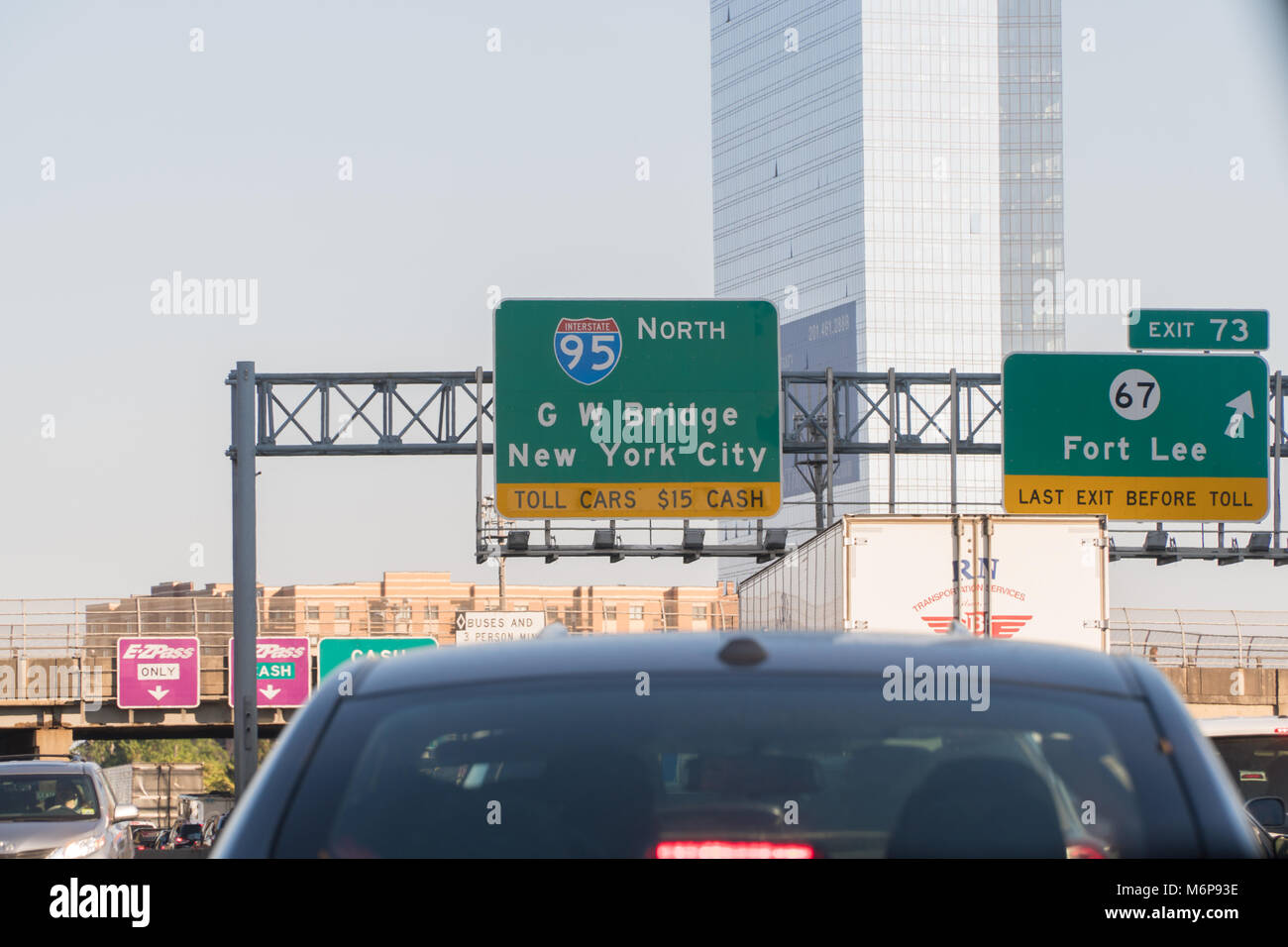 New York City, Circa 2017: Highway signs overhead road direction to ...