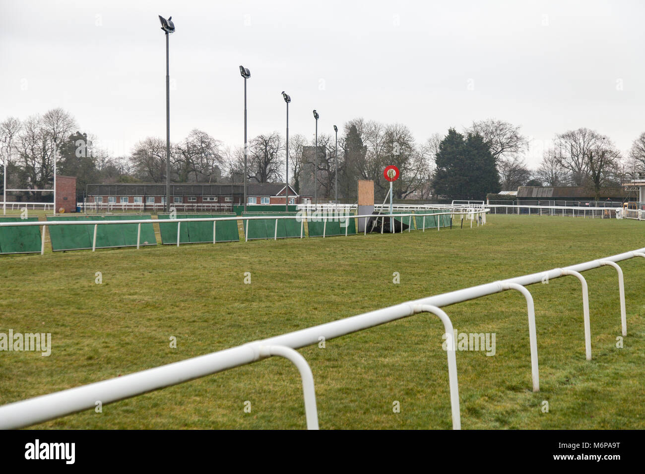 The racecourse and winning post at Thirsk,North Yorkshire,England,UK Stock Photo