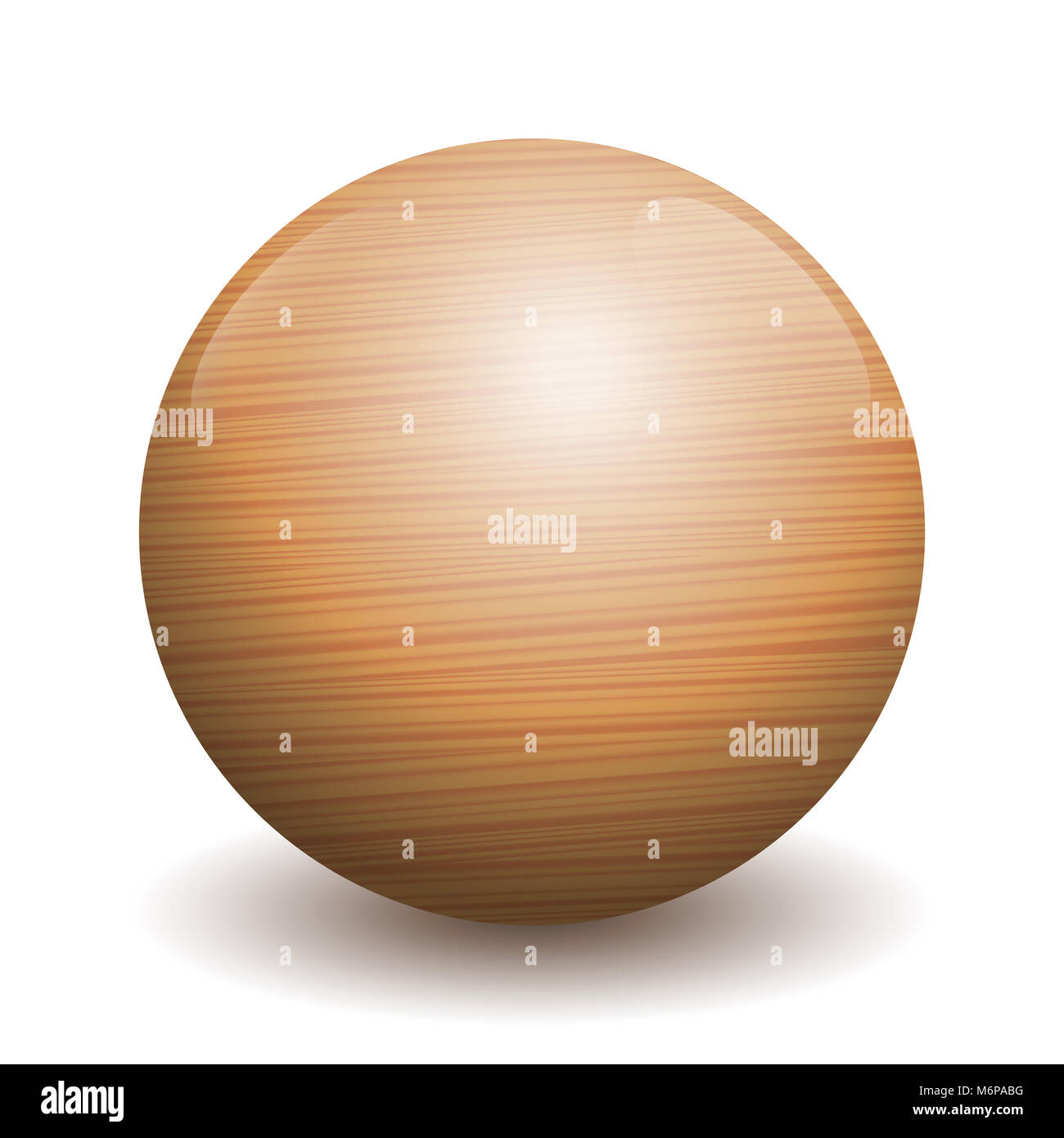 Wooden ball - illustration of a single polished, varnished textured ball with reflections of light and shadow. Stock Photo