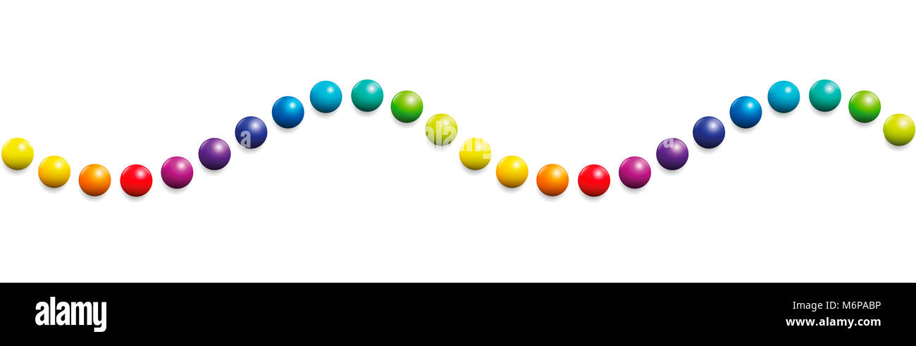 Colored balls. Horizontal wave pattern. Seamless extendable illustration on white background. Stock Photo