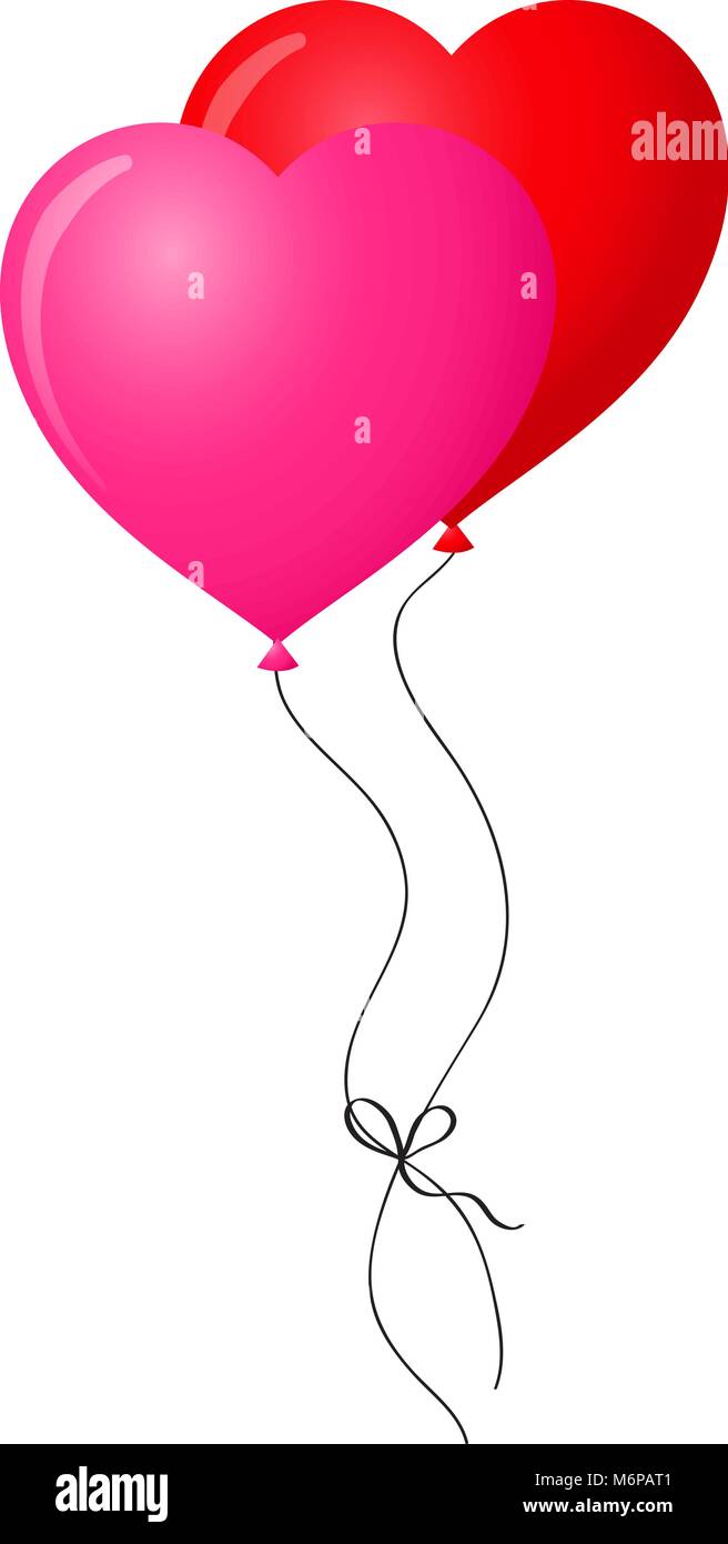 Ruby red and vibrant pink pair of realistic heart shaped helium ...