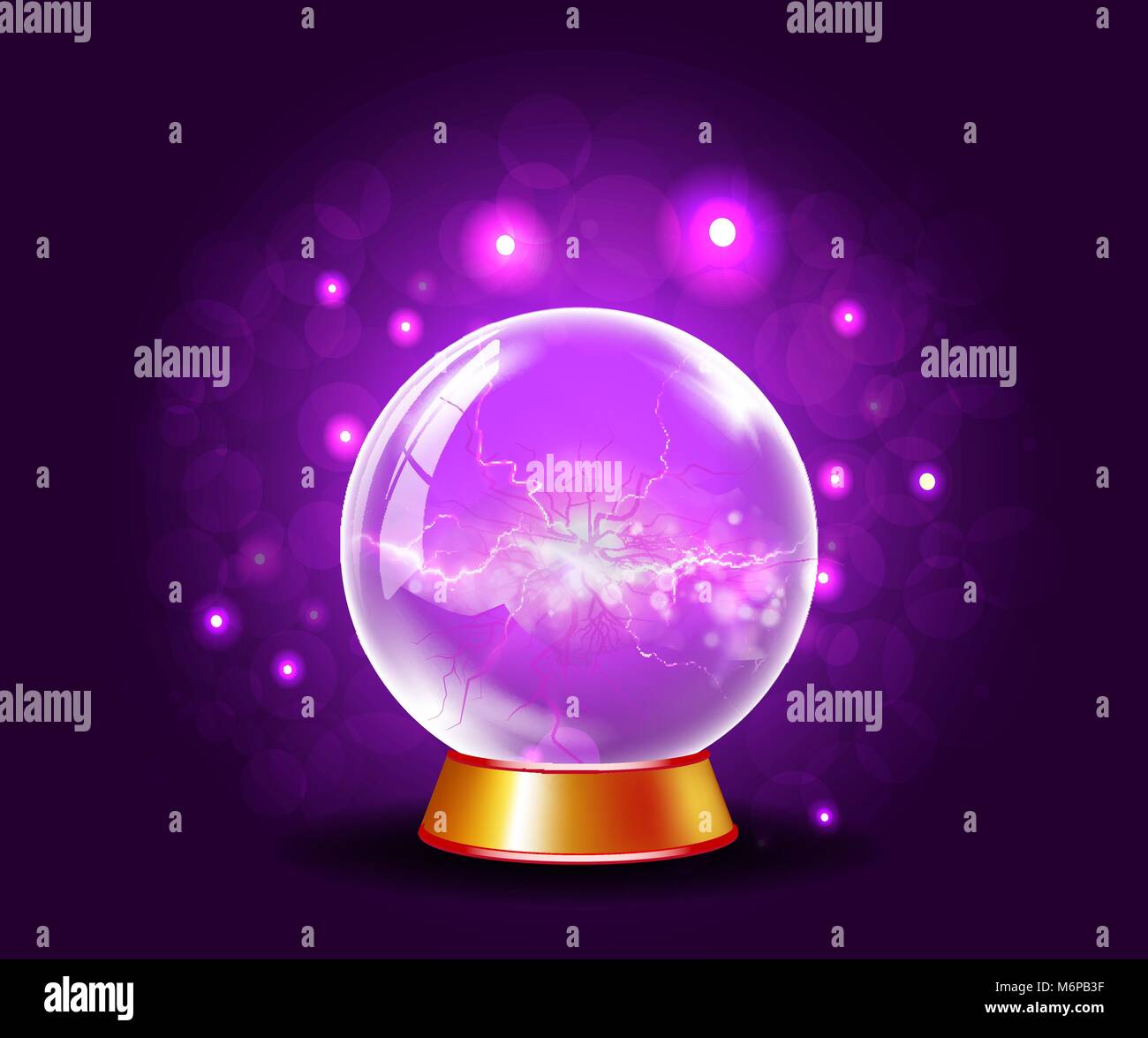 Shining crystal or plasma ball on sparkling bewitching mysterious ...