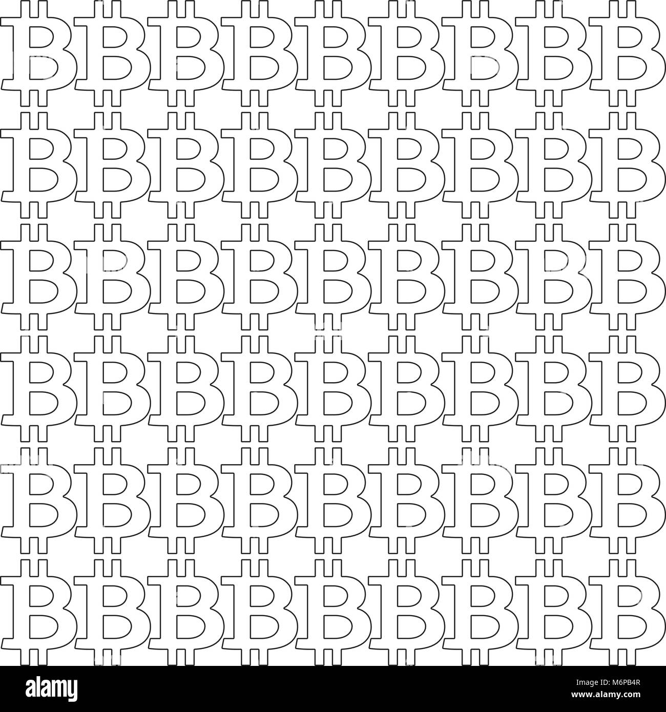 Seamless pattern with black bitcoin outline signs on white background ...