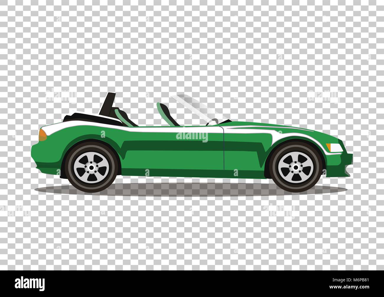 Green modern cartoon cabriolet car  isolated on transparent background. Sport car. Vector illustration. Clip art. Stock Vector
