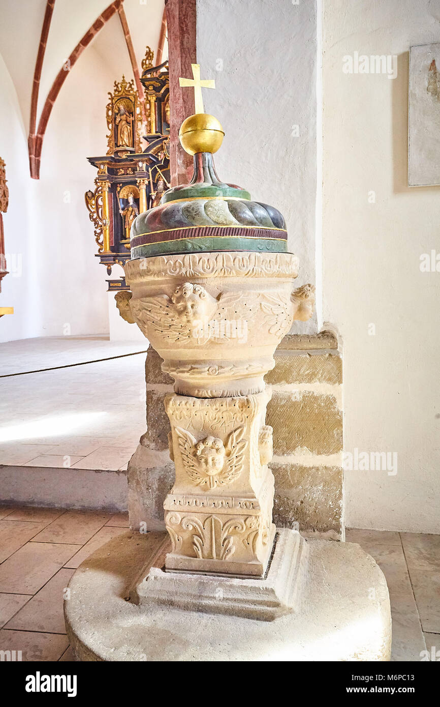 Pribylina, Slovakia. 3rd August, 2017. Interior of the early gothic church of the Holy Virgin at the open-air Museum of Liptov Village, Pribylina, Slo Stock Photo