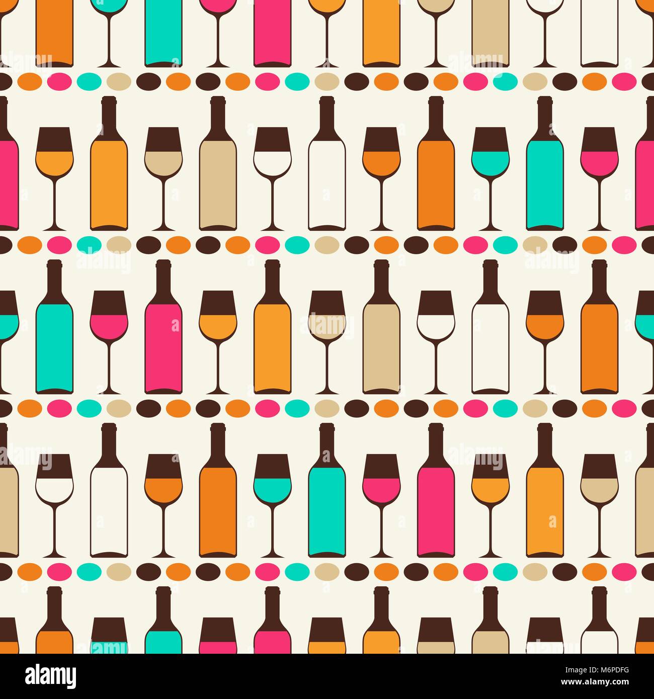 Seamless retro pattern with bottles of wine and glasses Stock Vector ...