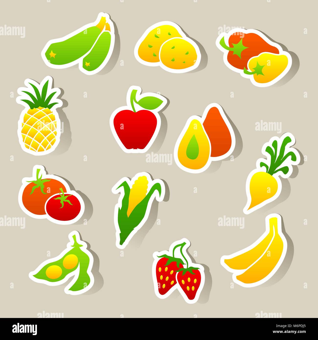 Set of fruit and vegetables stickers Stock Vector