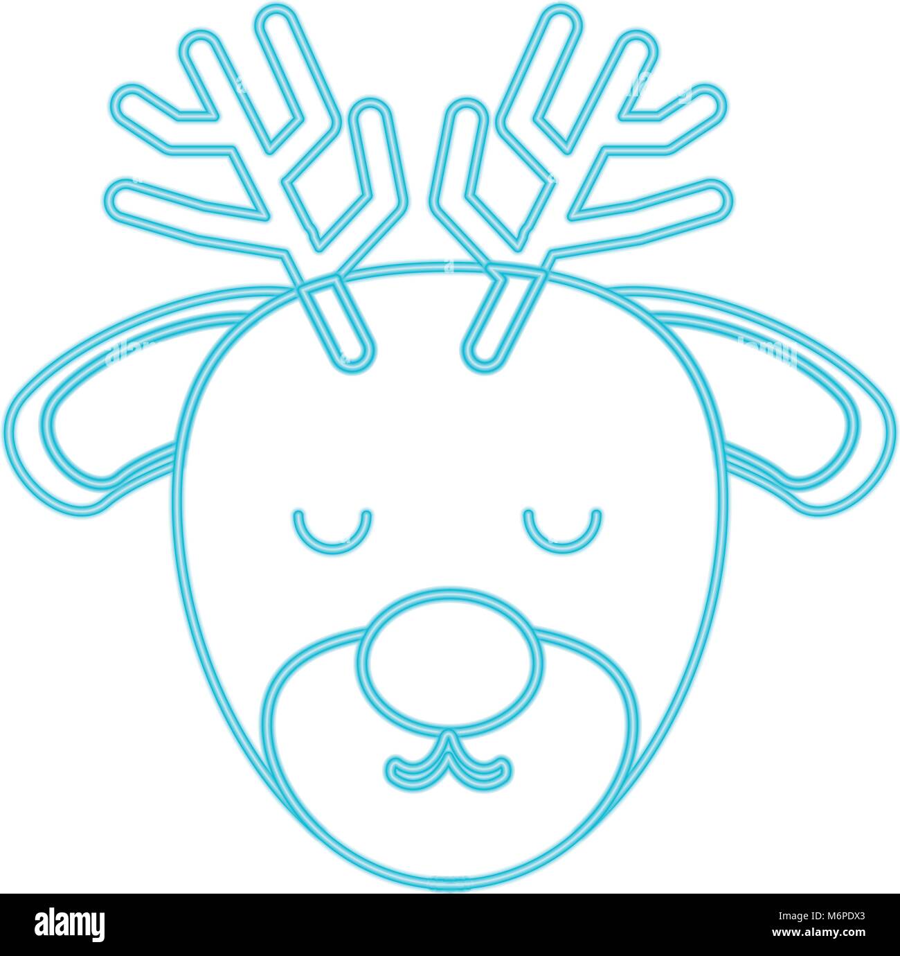 Cute deer icon over white background, blue line design. vector ...