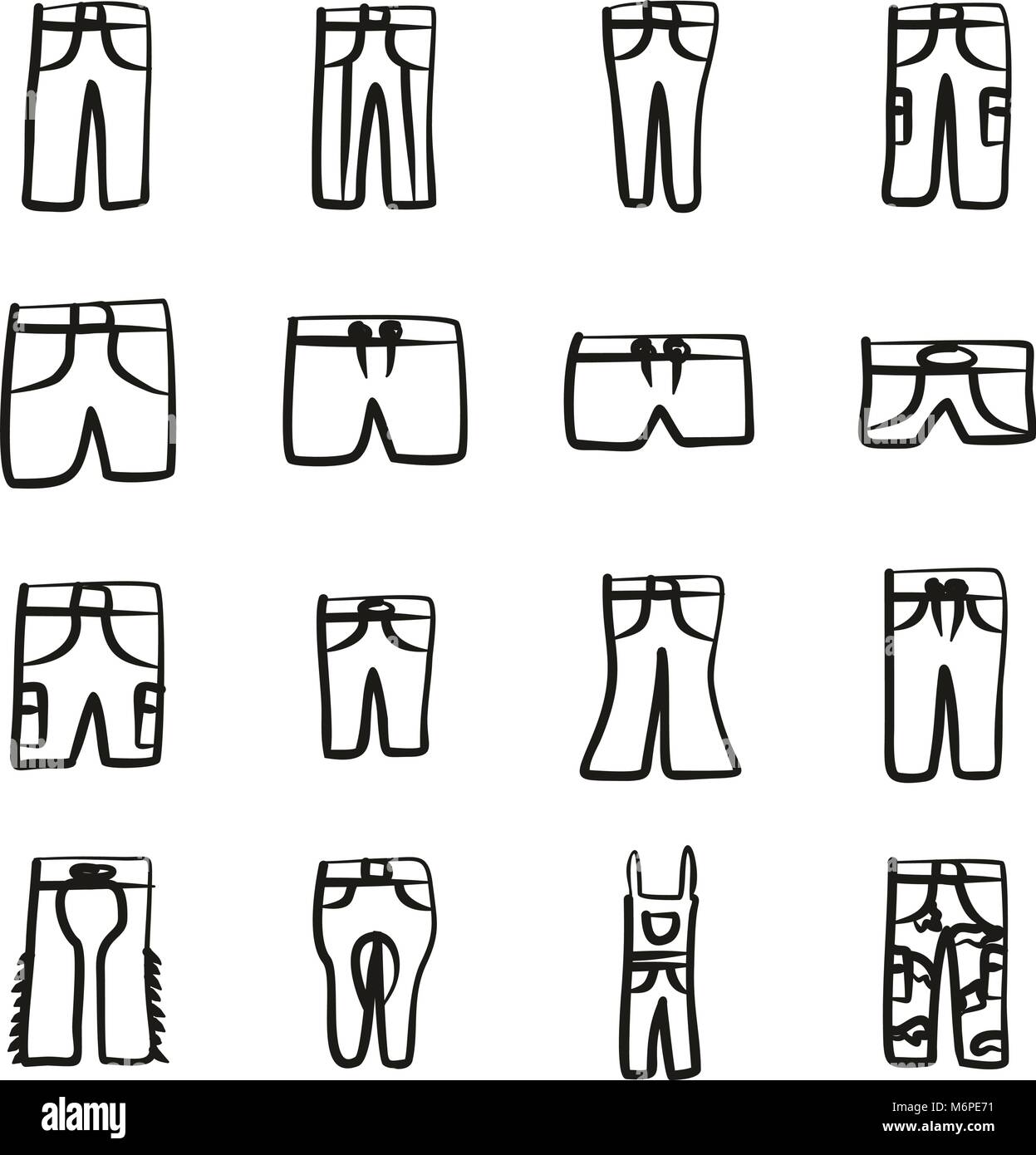 Pants Icons Freehand Stock Vector