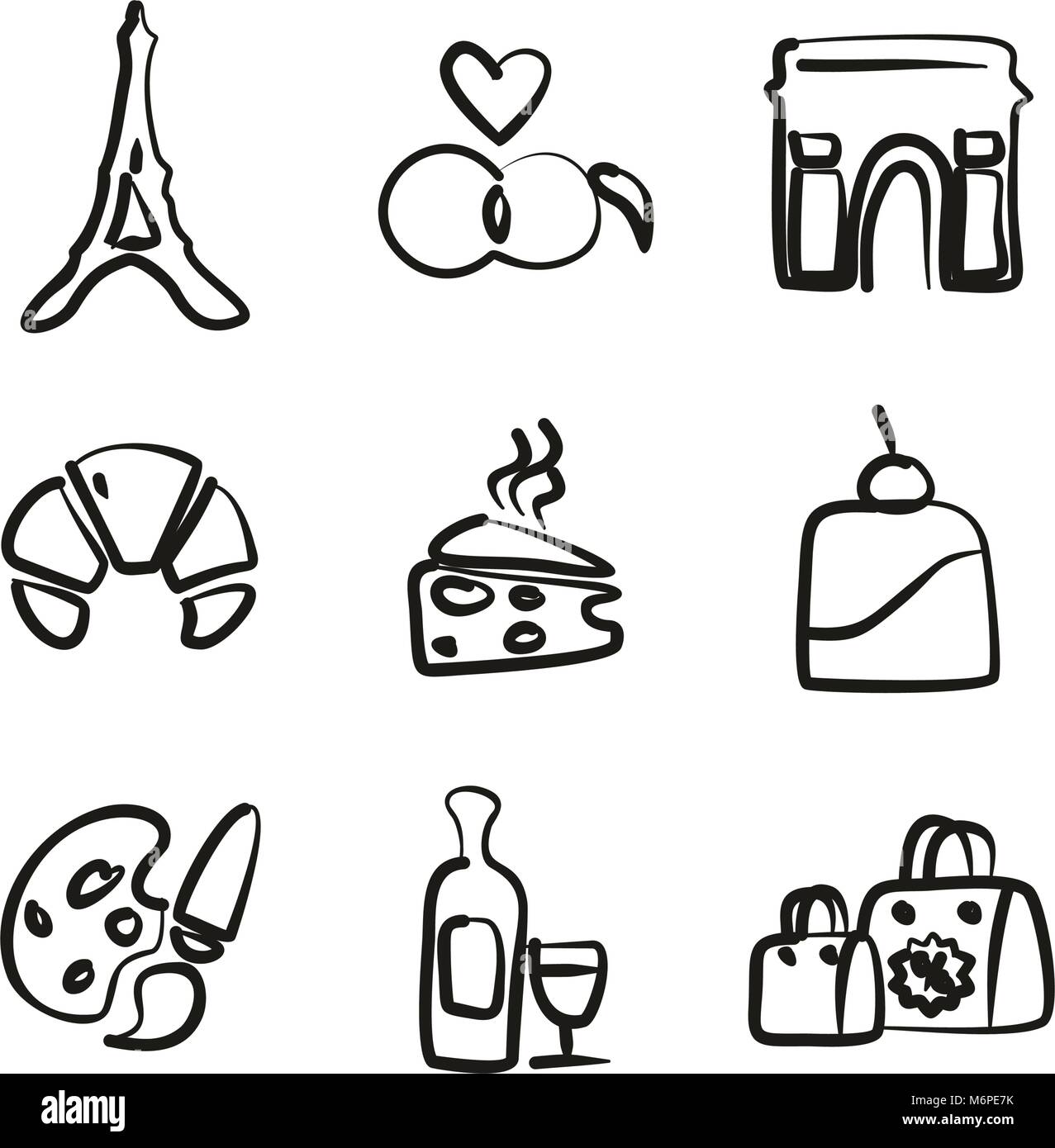 Paris Icons Freehand Stock Vector Image & Art - Alamy