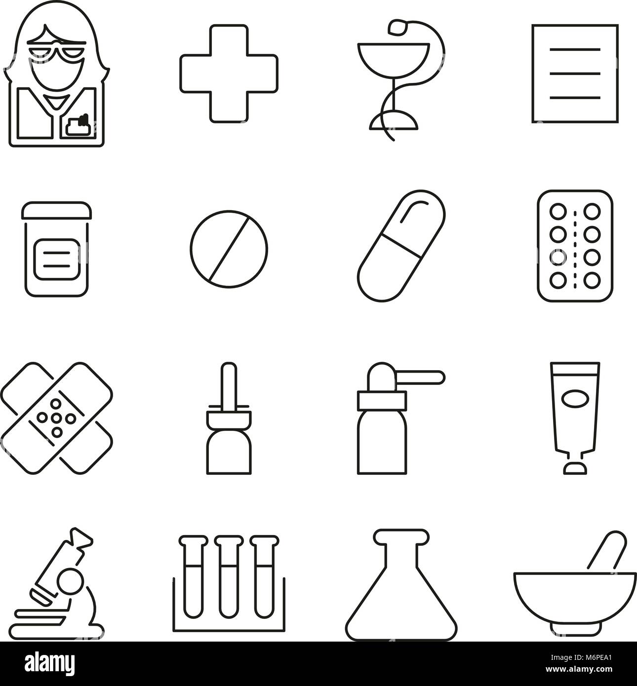 Pharmacy or Drugstore Icons Thin Line Vector Illustration Set Stock ...