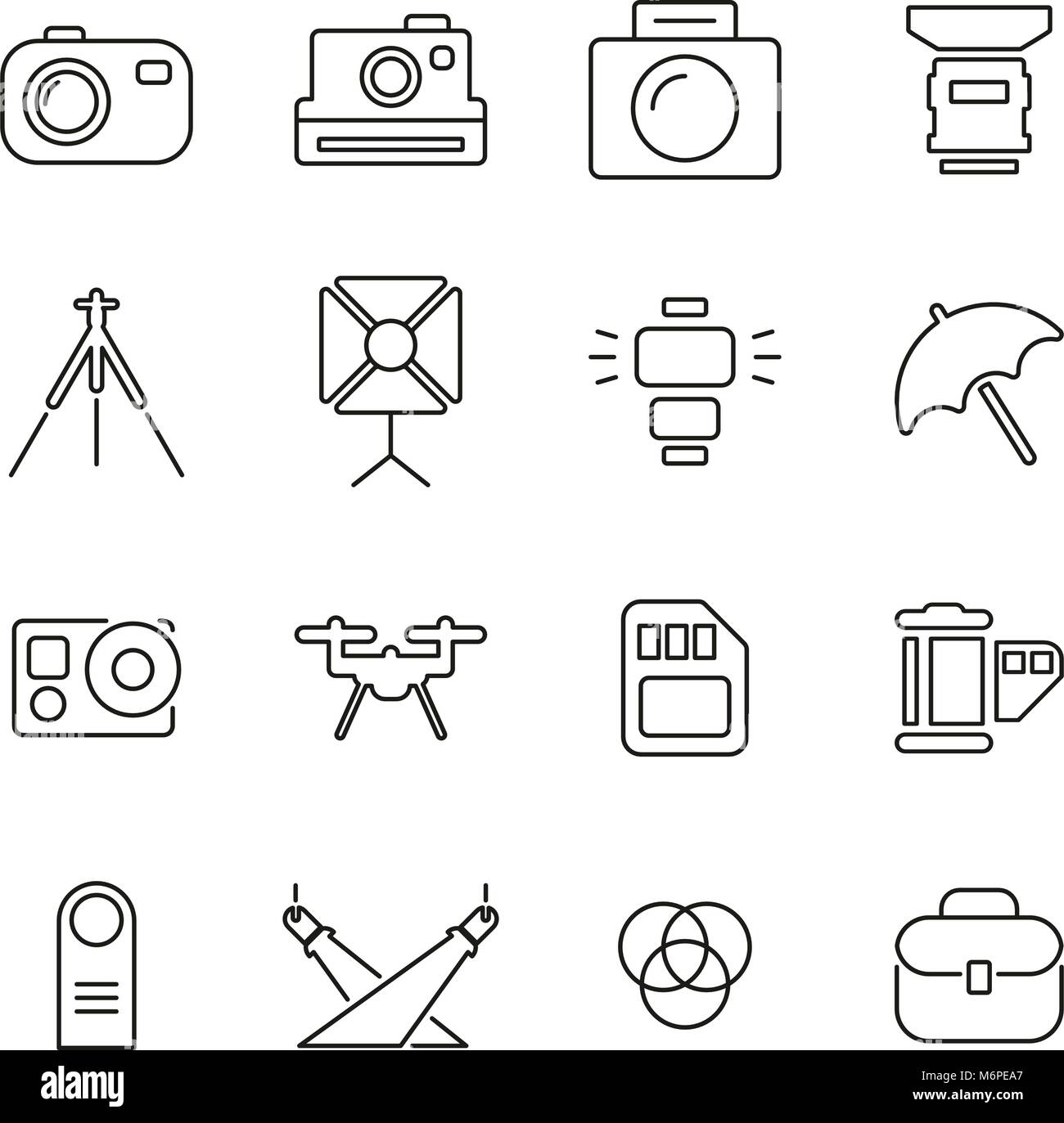 Photography Equipment Icons Thin Line Vector Illustration Set Stock ...